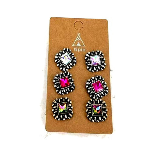 Western Crystal 3 Pair Earrings (SE3383)