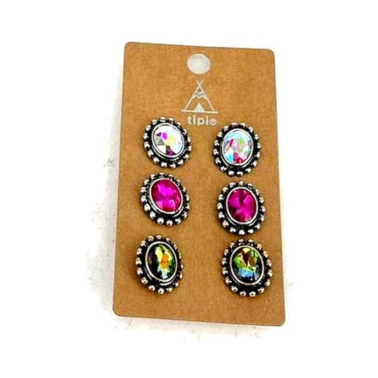 Western Crystal 3 Pair Earrings (SE3384)
