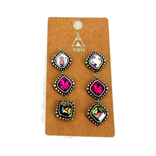 Western Crystal 3 Pair Earrings (SE3386)