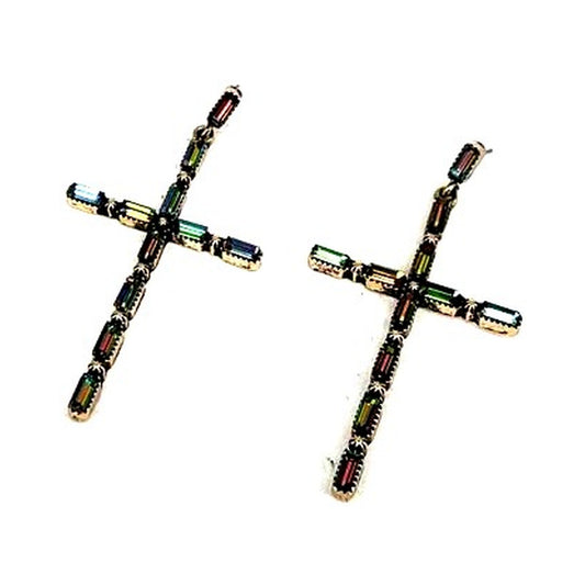 Western Large Crystal Cross Earrings - Volcano