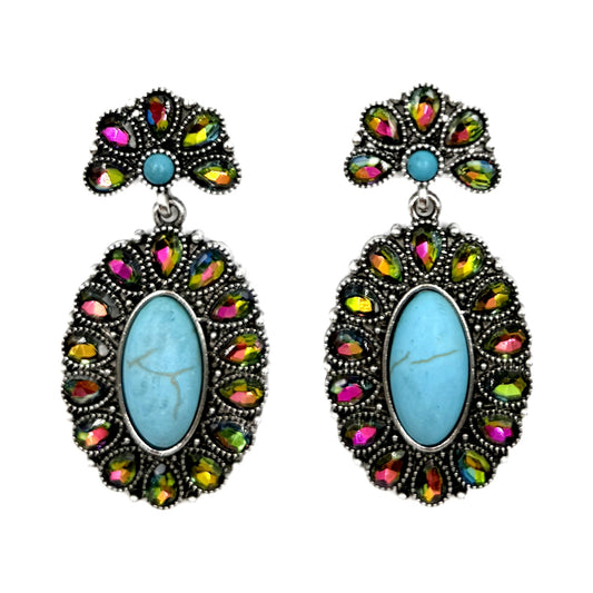 Western Oval Concho Crystal Earrings (SE3408)