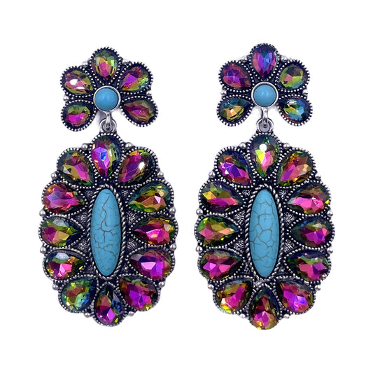 Western Oval Concho Crystal Earrings (SE3409)