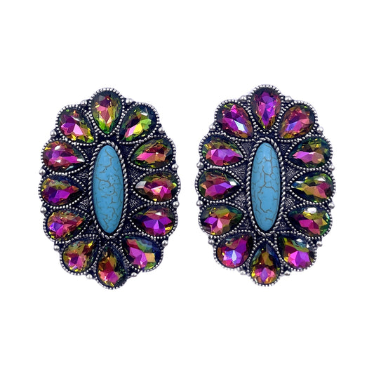 Western Oval Concho Crystal Earrings (SE3410)