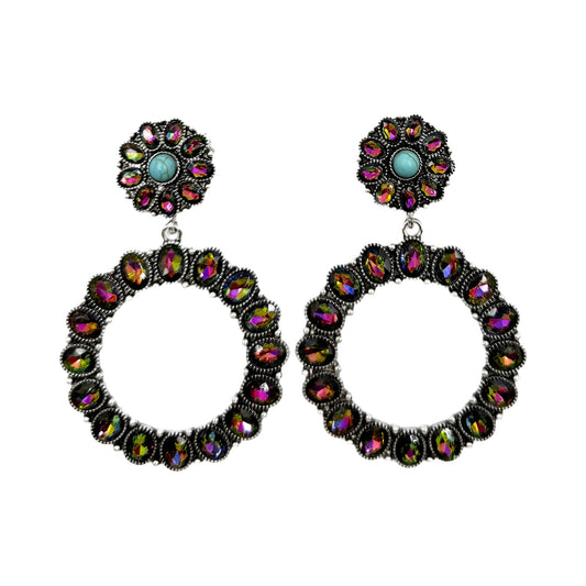 Western Round Concho Crystal Earrings