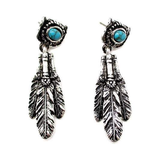 Western Feather Concho Turquoise Earrings
