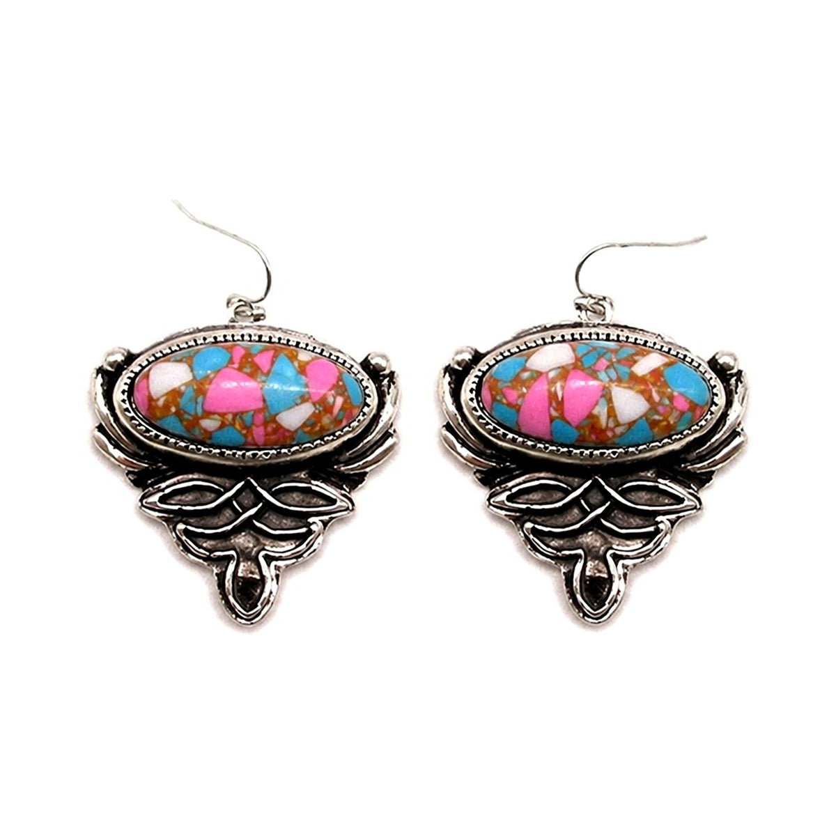 Western Boot Stitch Turquoise Earrings - Multi