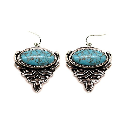 Western Boot Stitch Turquoise Earrings - Turquoise