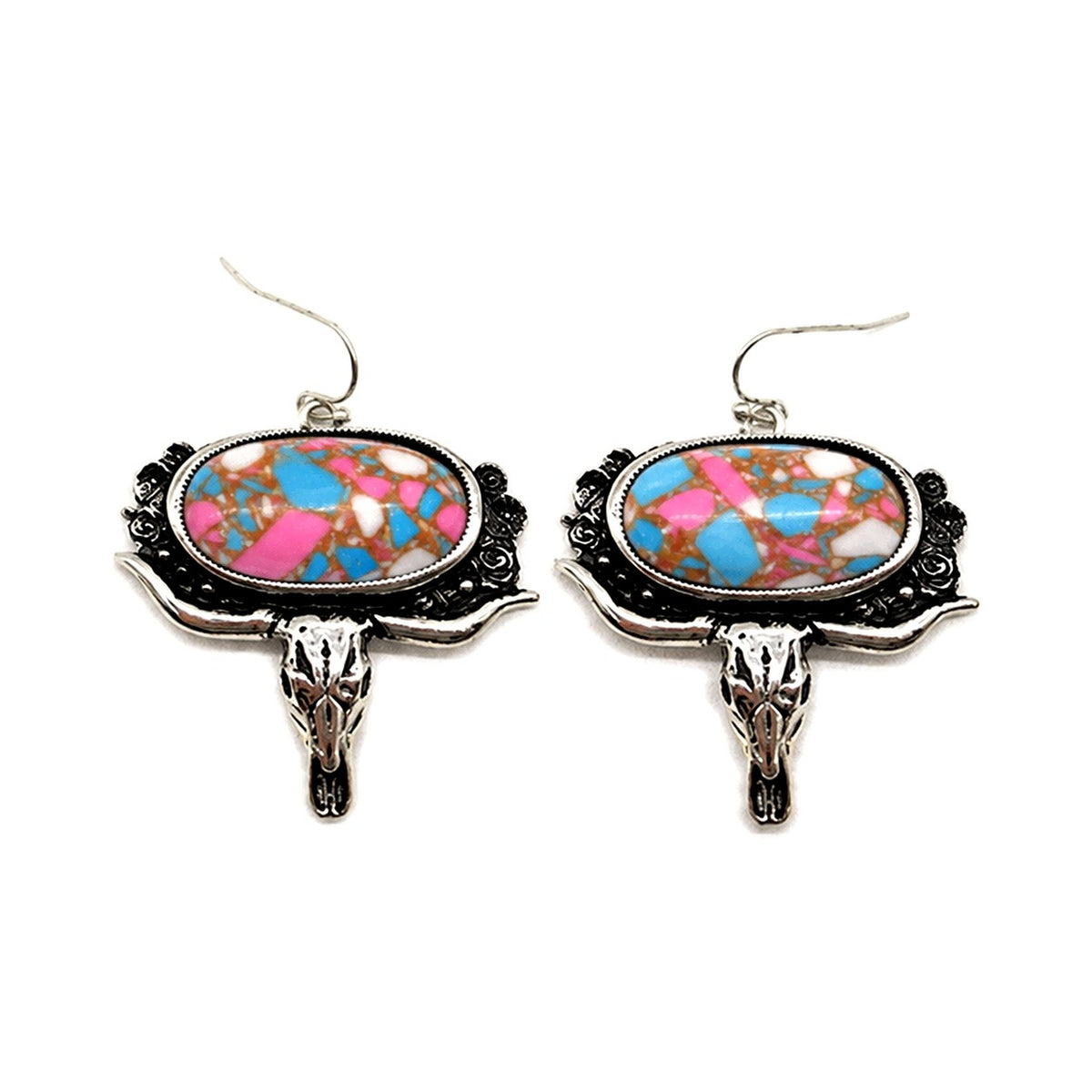 Western Steerhead Turquoise Earrings - Multi