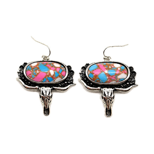 Western Steerhead Turquoise Earrings - Multi