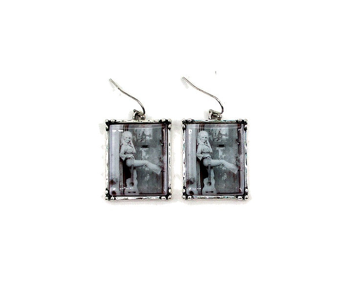 Western Black & White Rectangle Portrait Earrings