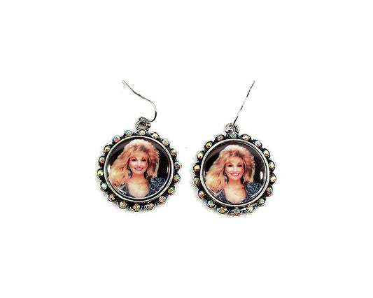 Western Beaded Round Portrait Earrings
