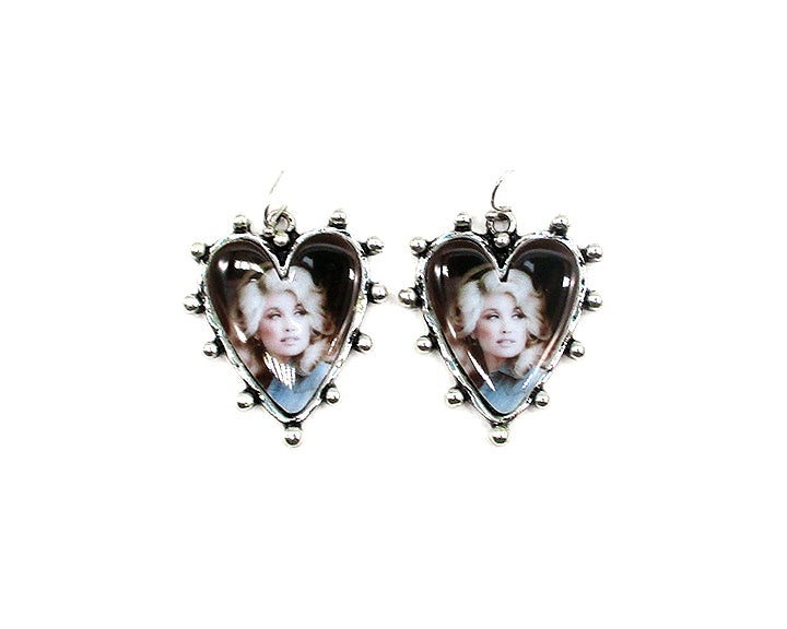 Western Studded Heart Portrait Earrings