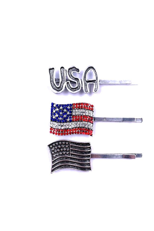 USA CRYSTAL STONE 3 BOBBY PIN SET