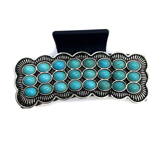 Western Turquoise Stone Metal Plate Hair Claw