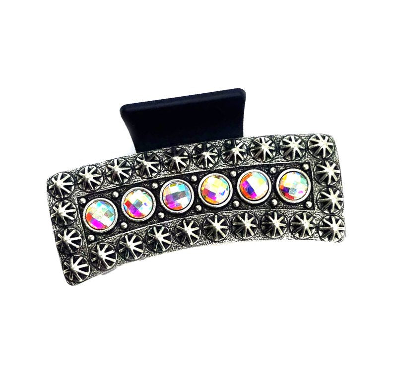 Western Crystal Stone Metal Plate Hair Claw