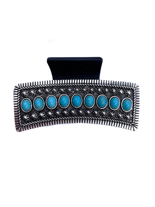 Western Turquoise Stone Metal Plate Hair Claw
