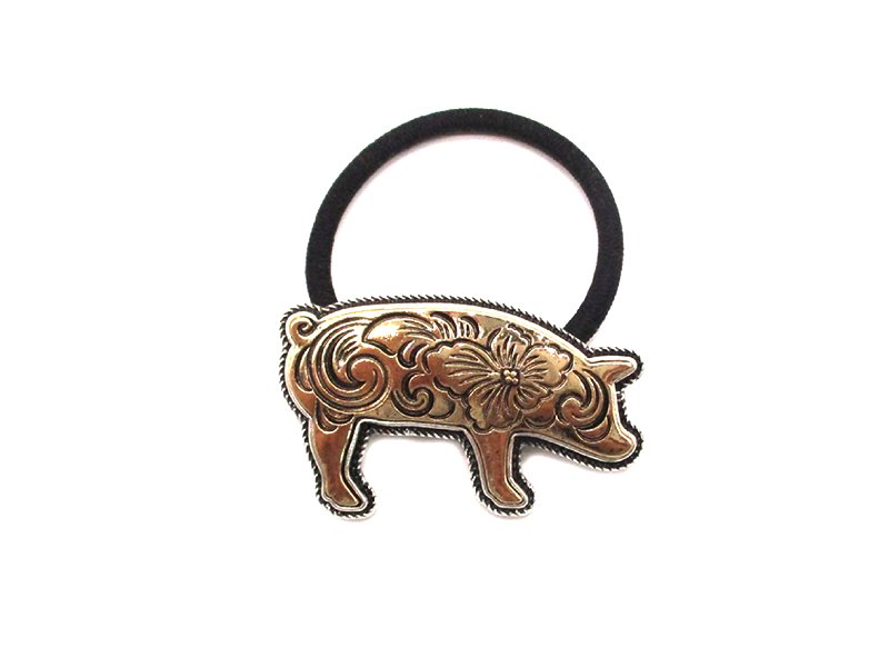 Western Two Tone Etched Pig Hair Tie