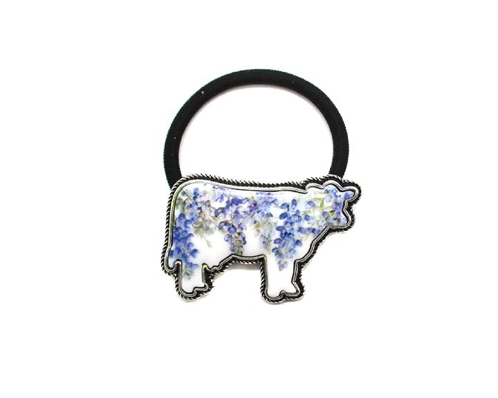 Western Blue Bonnet Cow Hair Tie