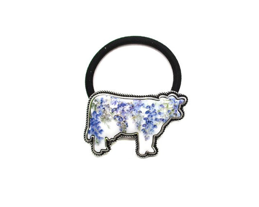 Western Blue Bonnet Cow Hair Tie