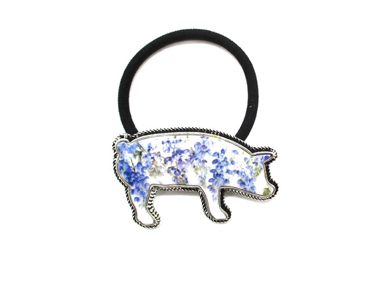 Western Blue Bonnet Cow Hair Tie