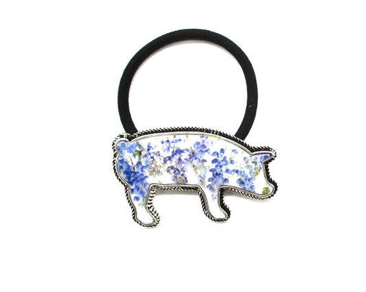 Western Blue Bonnet Cow Hair Tie