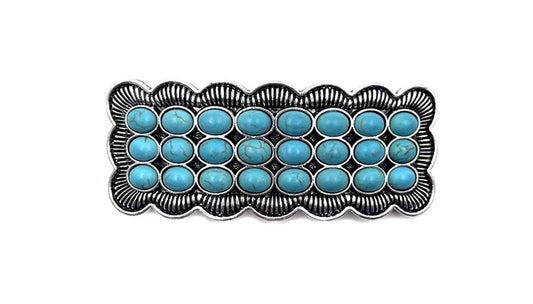 Western Turquoise Bubble Metal Plate Hair Barrette