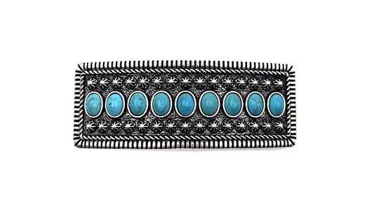 Western Turquoise Metal Plate Hair Barrette