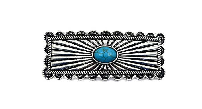 Western Turquoise Etched Metal Plate Hair Barrette