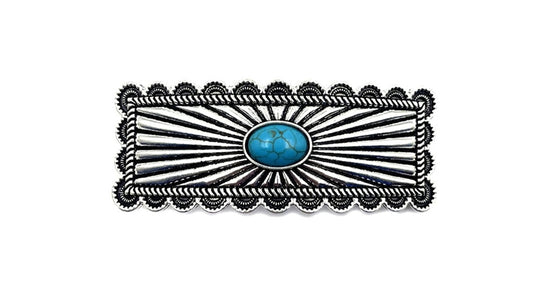 Western Turquoise Etched Metal Plate Hair Barrette