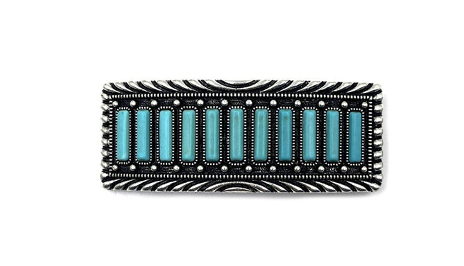 Western Turquoise Metal Plate Hair Barrette