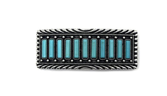 Western Turquoise Metal Plate Hair Barrette