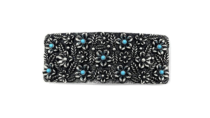 Western Turquoise Flower Metal Plate Hair Barrette
