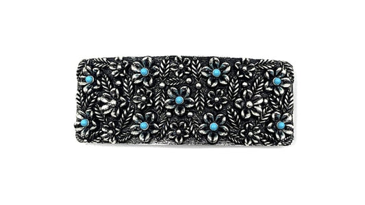 Western Turquoise Flower Metal Plate Hair Barrette