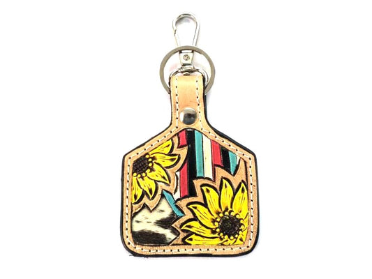 Western Sunflower Genuine Leather Keychain