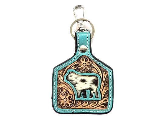 Western Cow Cut Genuine Leather Keychain