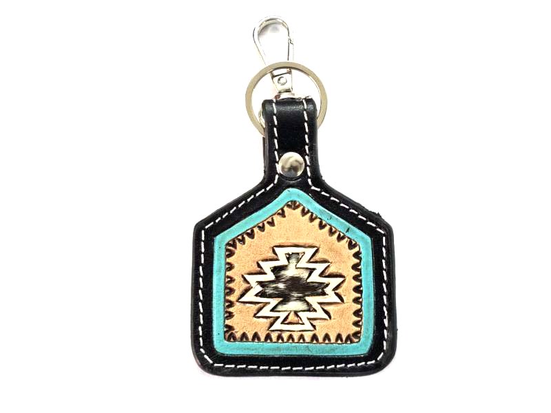 Western Aztec Cut Genuine Leather Keychain