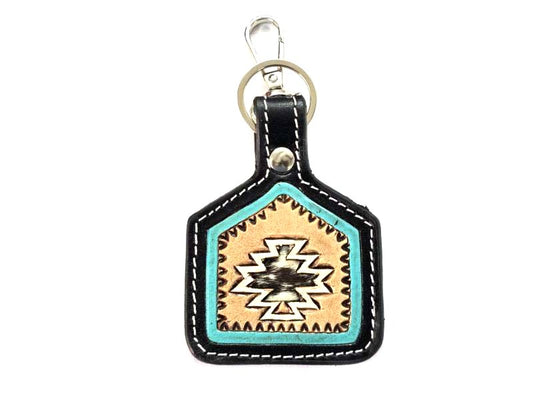 Western Aztec Cut Genuine Leather Keychain