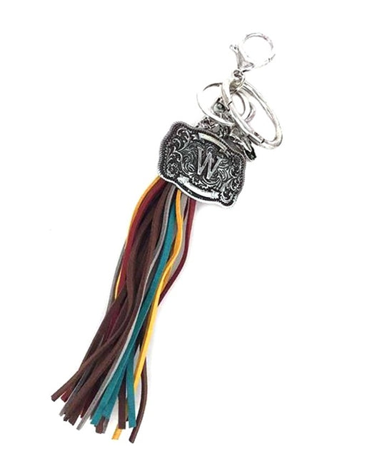 Western Belt Buckle Initial Multi Color Tassel Keychain