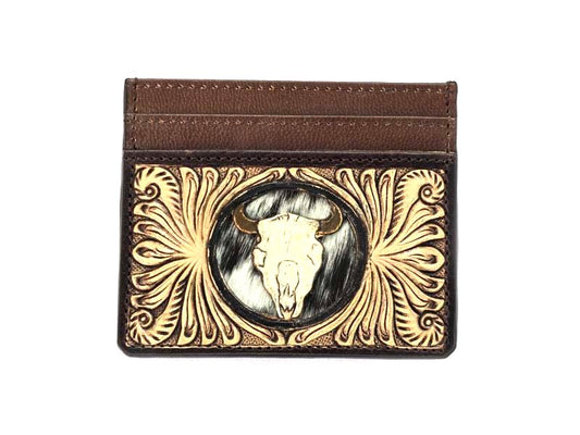 Western Tooled Steer Head Cut Genuine Leather Card Holder