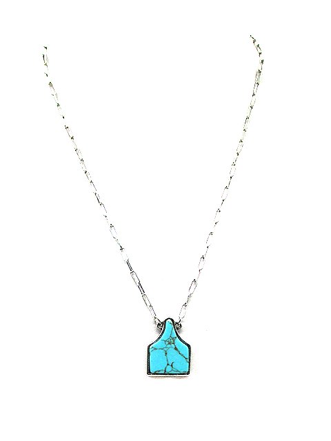 Western Turquoise Cattle Tag Necklace