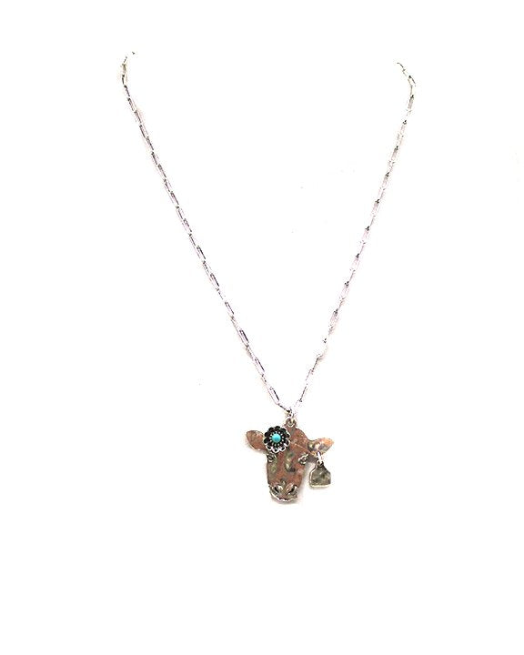 Western Turquoise Flower Cow Head Necklace