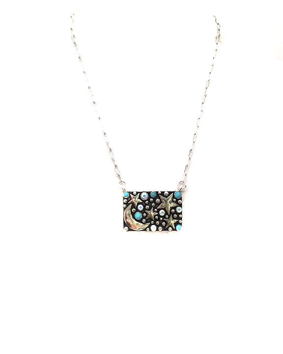 Western Crystal Turquoise Moon and Star Necklace