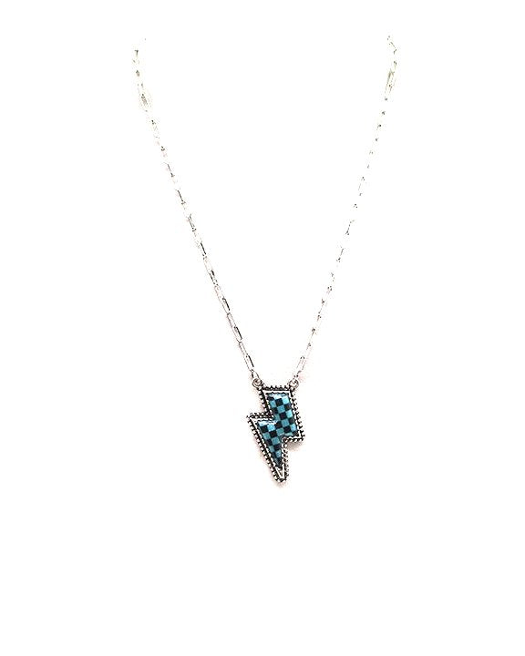 Checkered Lightning Bolt Necklace