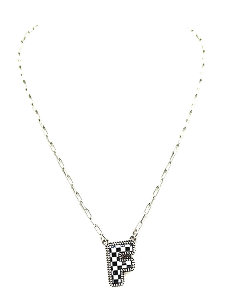 Checkered Bubble Initial Necklace