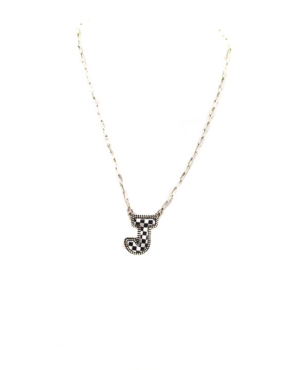 Checkered Bubble Initial Necklace