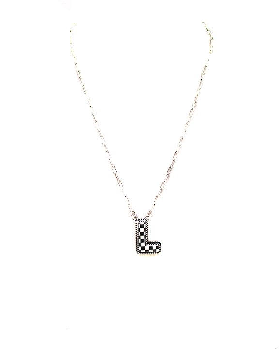 Checkered Bubble Initial Necklace