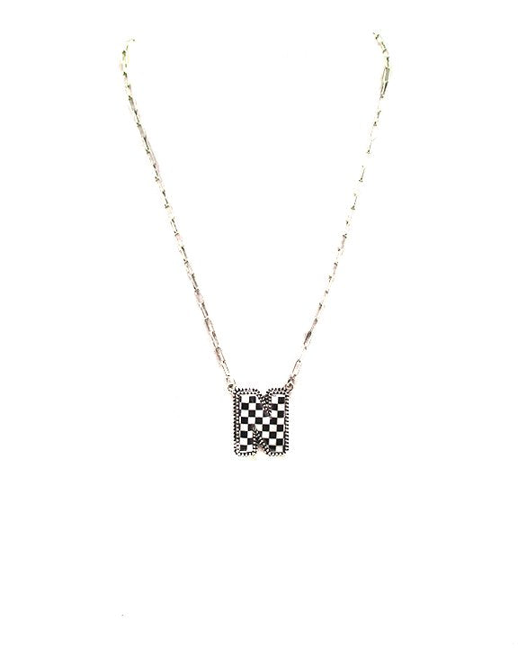 Checkered Bubble Initial Necklace