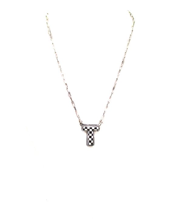 Checkered Bubble Initial Necklace