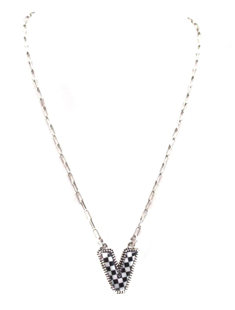 Checkered Bubble Initial Necklace