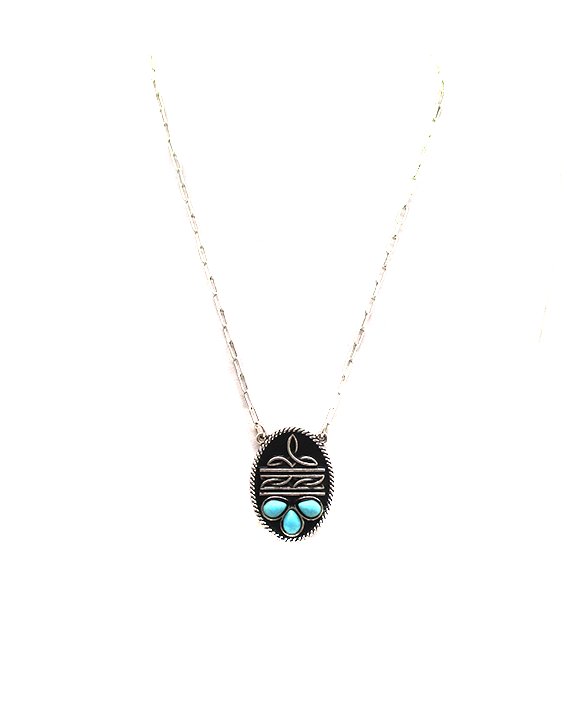 Western Boot Stitch Oval Necklace